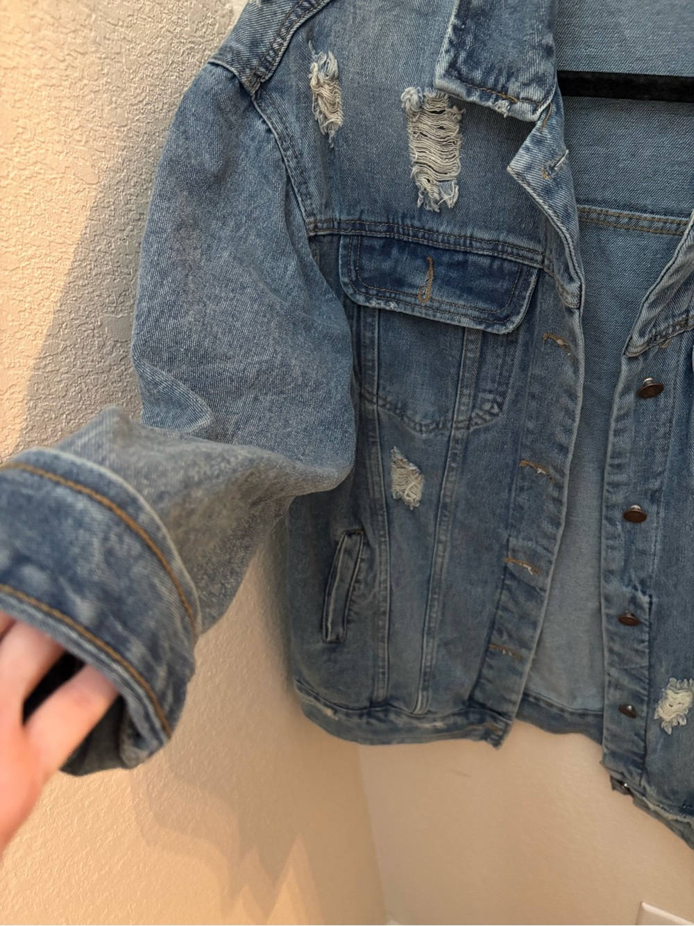 Oversized Distressed Blue Denim Jacket - Picture 3 of 3